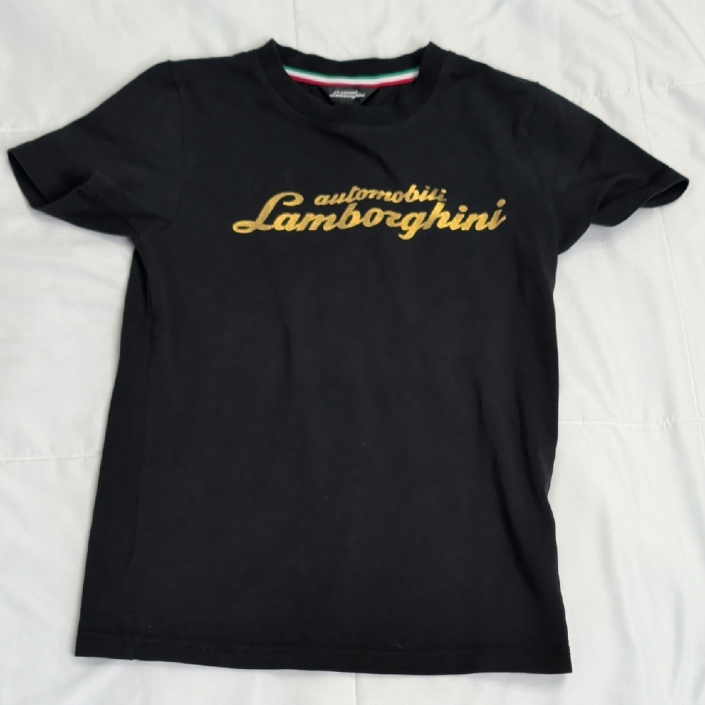 Lamborghini Black Tee with Gold Script